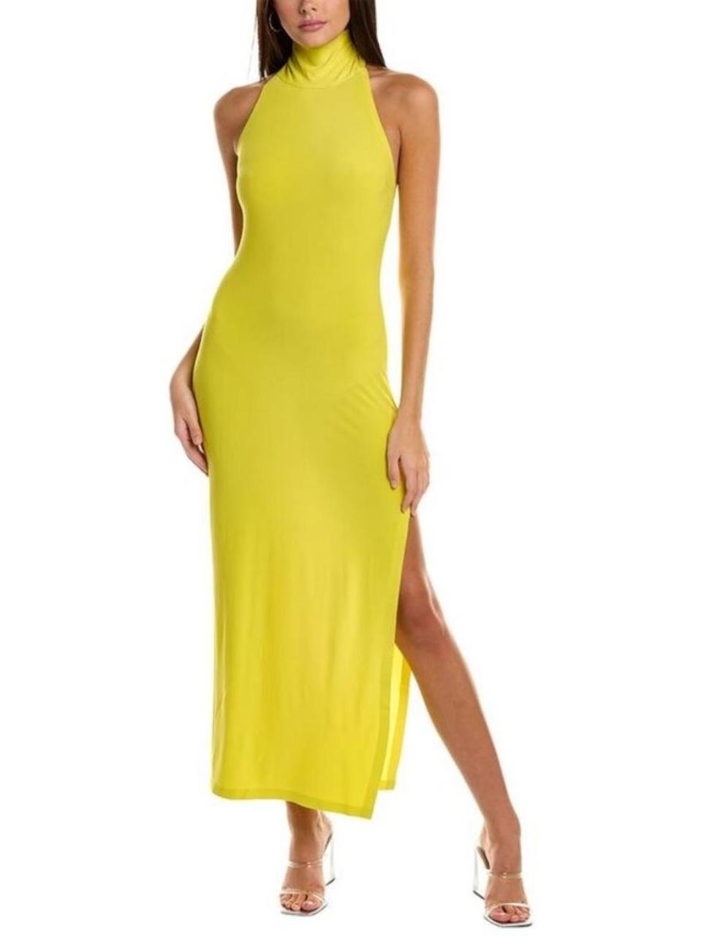 Norma Kamali halter turtle size slit gown in spring